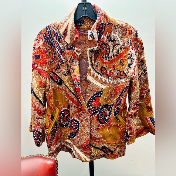 Moth for Anthropologie Tan Multi Paisley One-Button, 3/4-Sleeve Cardigan, XS - Picture 1 of 8